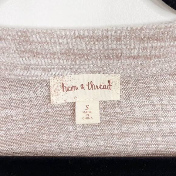 Hem & Thread Spacedye VNeck Twist Front Long Sleeve Brown Taupe Small S Womens - Picture 5 of 7